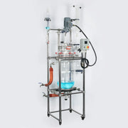 Side view and dimensional layout of the durable StonyLab 50L Jacketed Glass Reactor System for Pilot Plant and Process Development