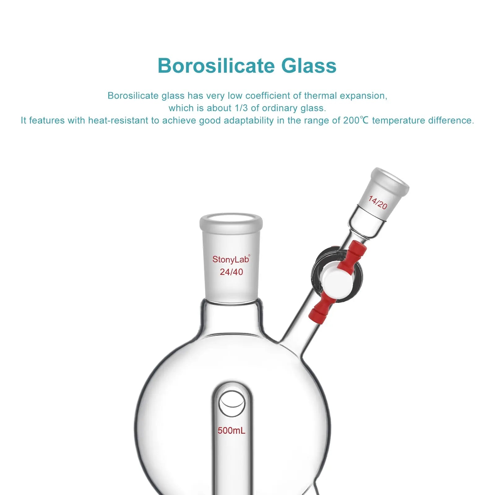 Side view and dimensional layout of the durable StonyLab Solvent Still Head 500?ml