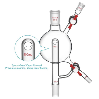 Solvent Still Head 500 ml, 24/40 Top & Bottom, 14/20 Sides