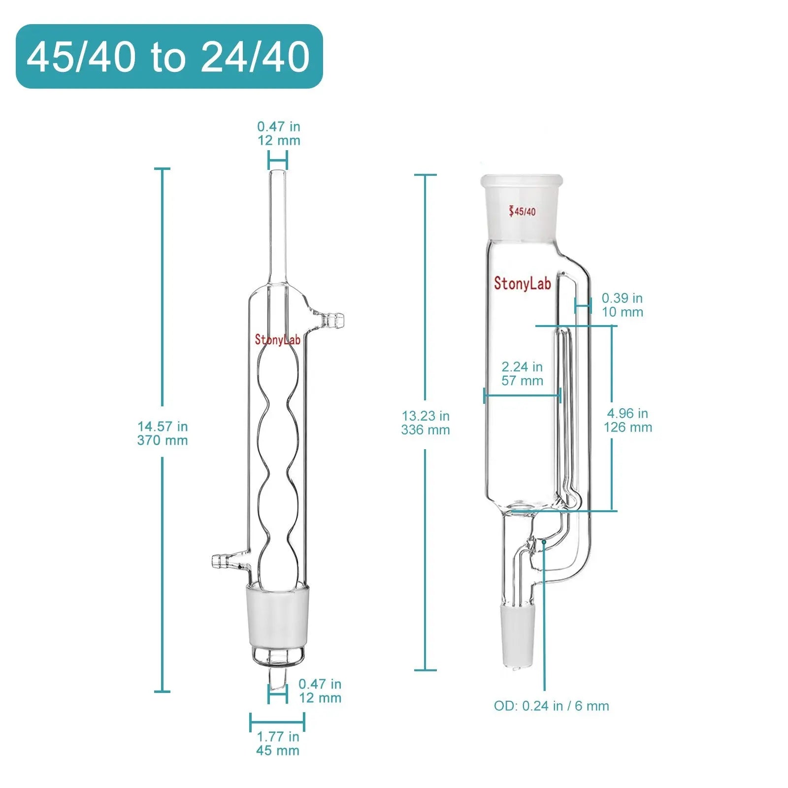 Side view and dimensional layout of the durable StonyLab Soxhlet Extractor Set