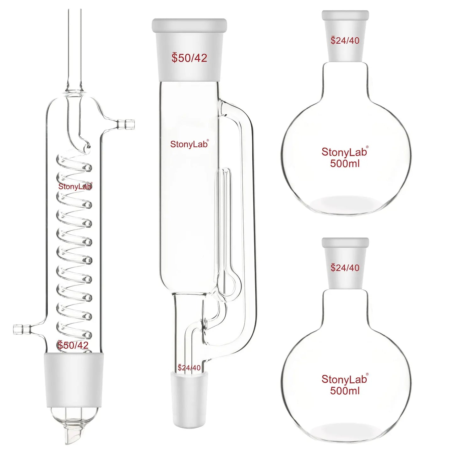 Soxhlet Extractor Set, Graham Condenser, 500ml, 4 Pack Soxhlet Kit