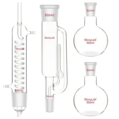 Soxhlet Extractor Set, Graham Condenser, 500ml, 4 Pack Soxhlet Kit