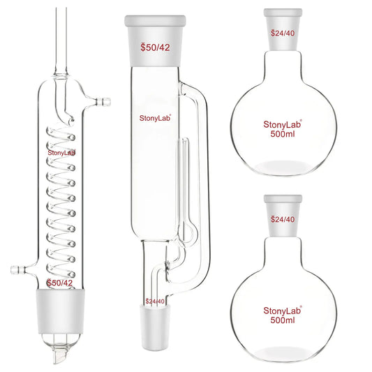 Soxhlet Extractor Set, Graham Condenser, 500ml, 4 Pack Soxhlet Kit