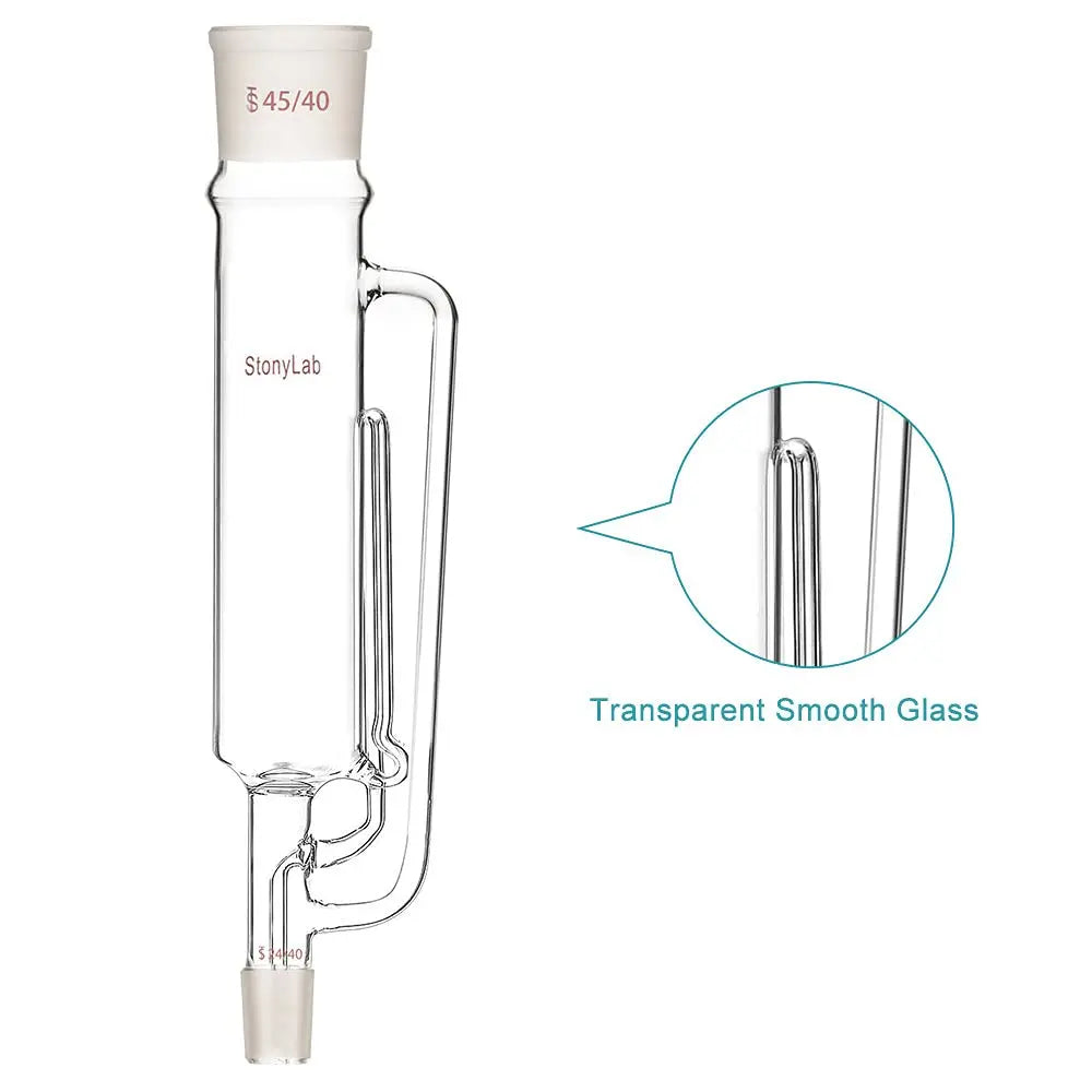 Side view and dimensional layout of the durable StonyLab Soxhlet Type Extraction Chamber