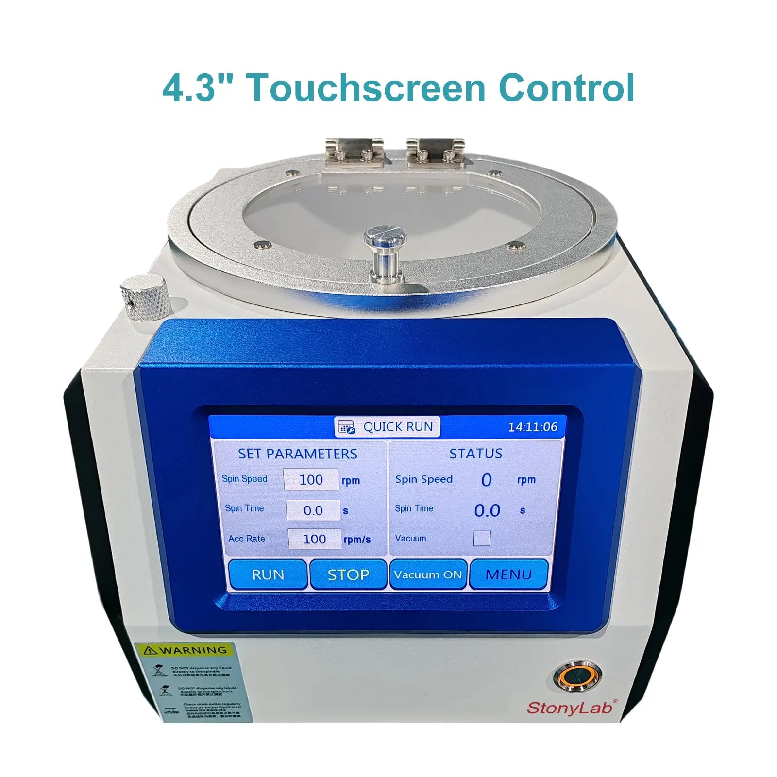 Spin Coater, Max Speed 12,000 RPM, Max Acceleration 30,000 RPM/S, High Precision ±1%, Max 6 inch Substrates, 10 Steps Programmable Spin Coater