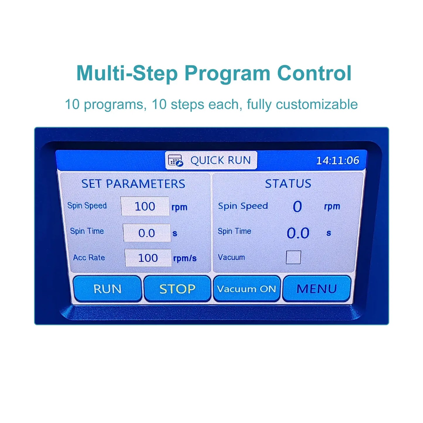 Spin Coater, Max Speed 12,000 RPM, Max Acceleration 30,000 RPM/S, High Precision ±1%, Max 6 inch Substrates, 10 Steps Programmable Spin Coater