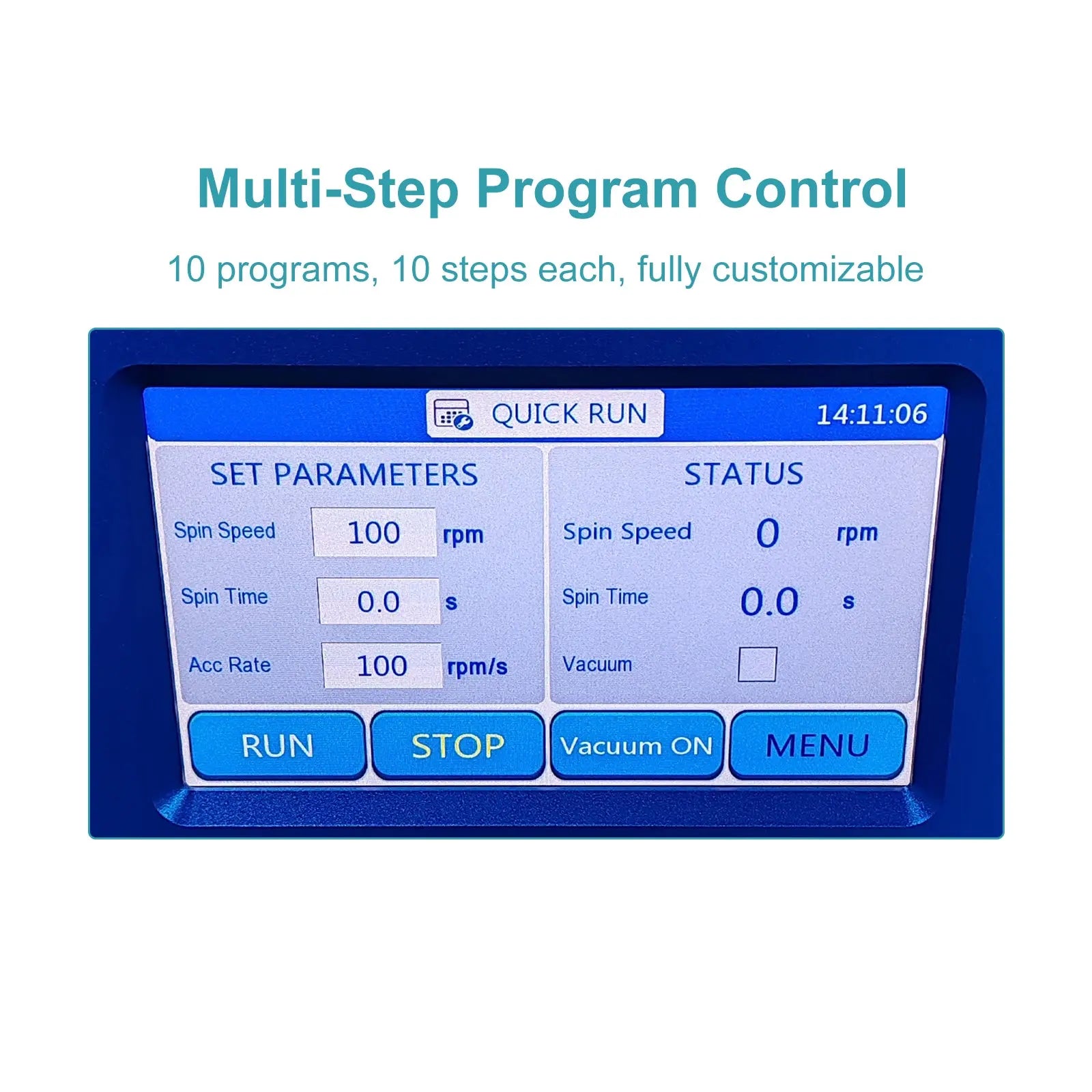 Spin Coater, Max Speed 12,000 RPM, Max Acceleration 30,000 RPM/S, High Precision ±1%, Max 6 inch Substrates, 10 Steps Programmable Spin Coater