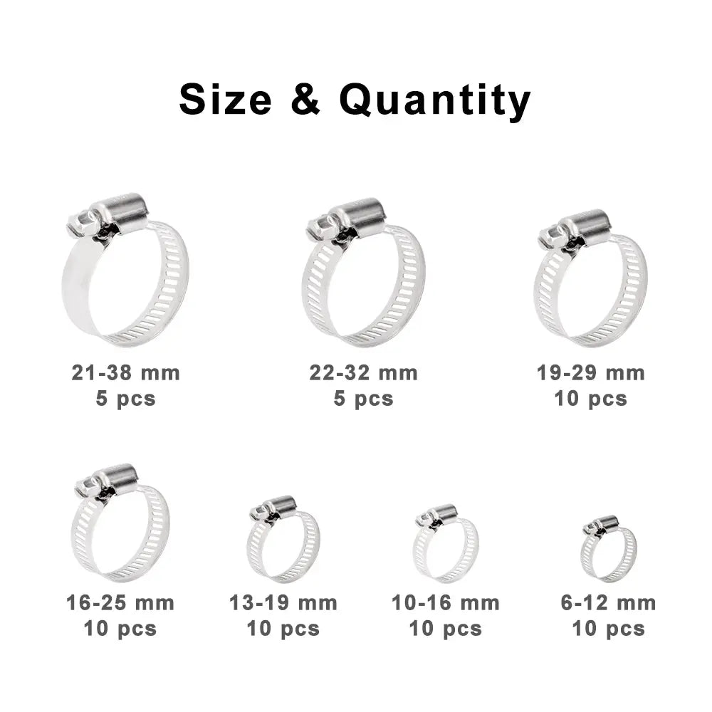 Stainless Hose Clamp Set, 60 Pcs Clamps