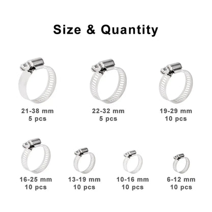 Stainless Hose Clamp Set, 60 Pcs Clamps