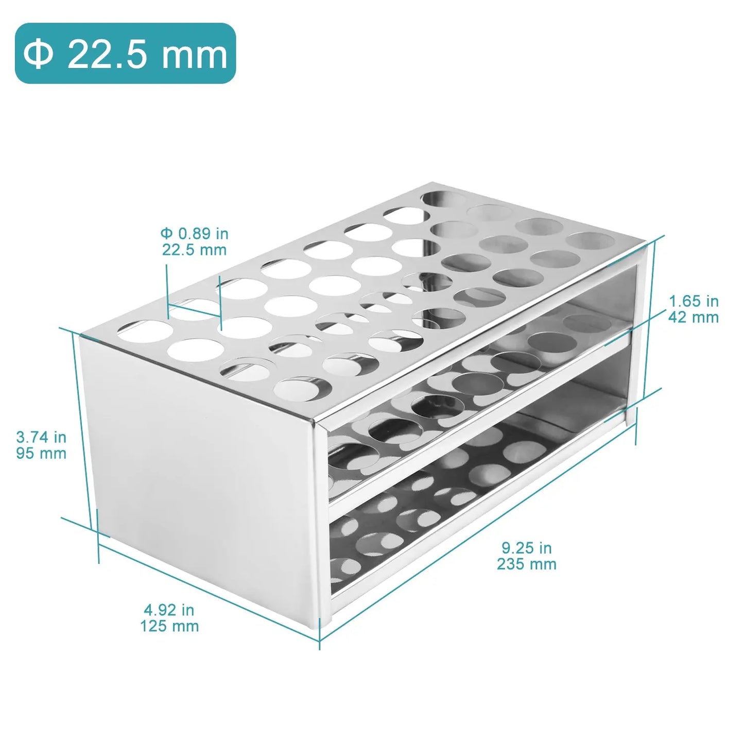 Stainless Steel Test Tube Rack, 32-Hole and 0.89 Inches Racks