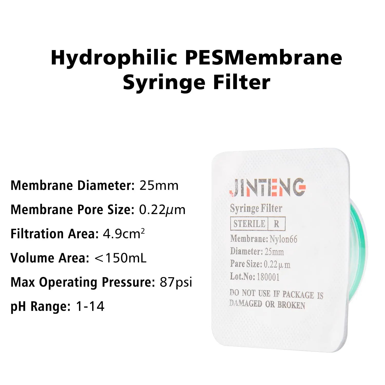 Sterile PES Membrane Syringe Filters, 10 Pack Laboratory Supplies