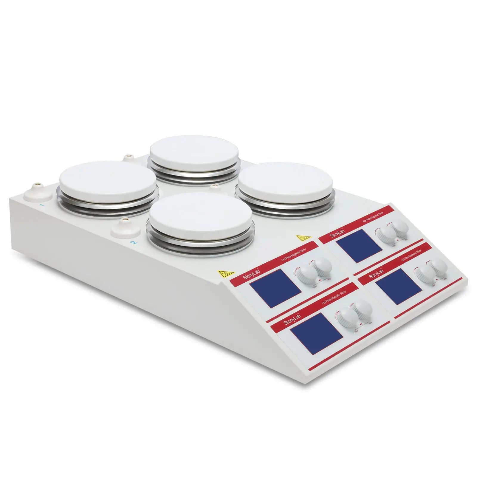 Close-up view showing the precise design and material of StonyLab Four-Position Heating Magnetic Stirrer with Temperature Sensor