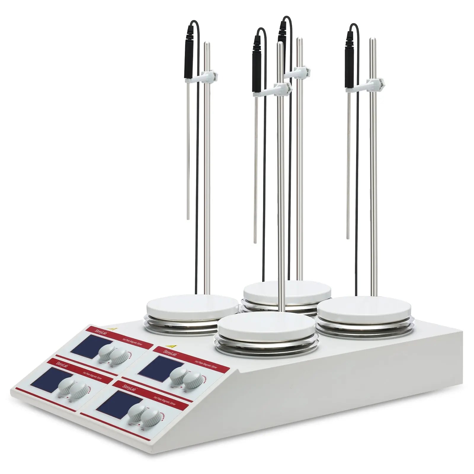 Side view and dimensional layout of the durable StonyLab Four-Position Heating Magnetic Stirrer with Temperature Sensor