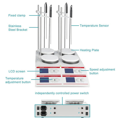 StonyLab Multi-Position Heating Magnetic Stirrer, 4×10L, 50-2000 rpm, RT+5~160°C