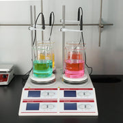 Comprehensive product view and setup components for StonyLab Four-Position Heating Magnetic Stirrer with Temperature Sensor