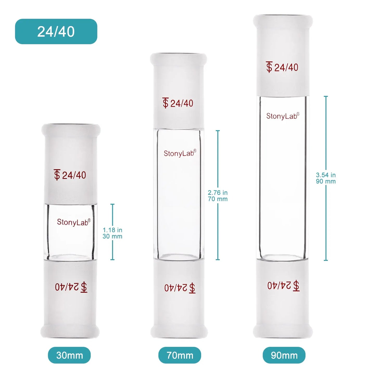 Straight Connecting Adapter, Female Joint to Female Joint, Joint: 14/20, 19/22, 24/40, Length: 30-90mm Adapters-Connecting