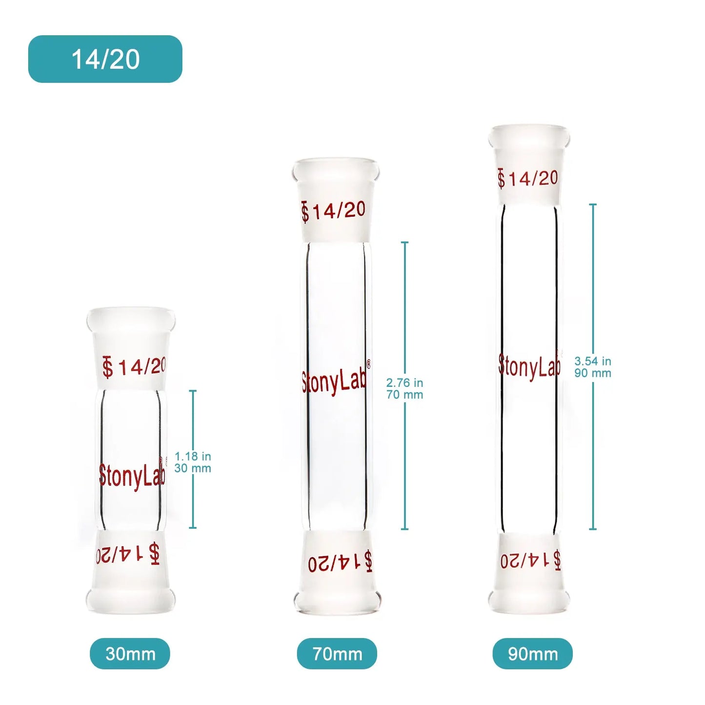 Straight Connecting Adapter, Female Joint to Female Joint, Joint: 14/20, 19/22, 24/40, Length: 30-90mm Adapters-Connecting