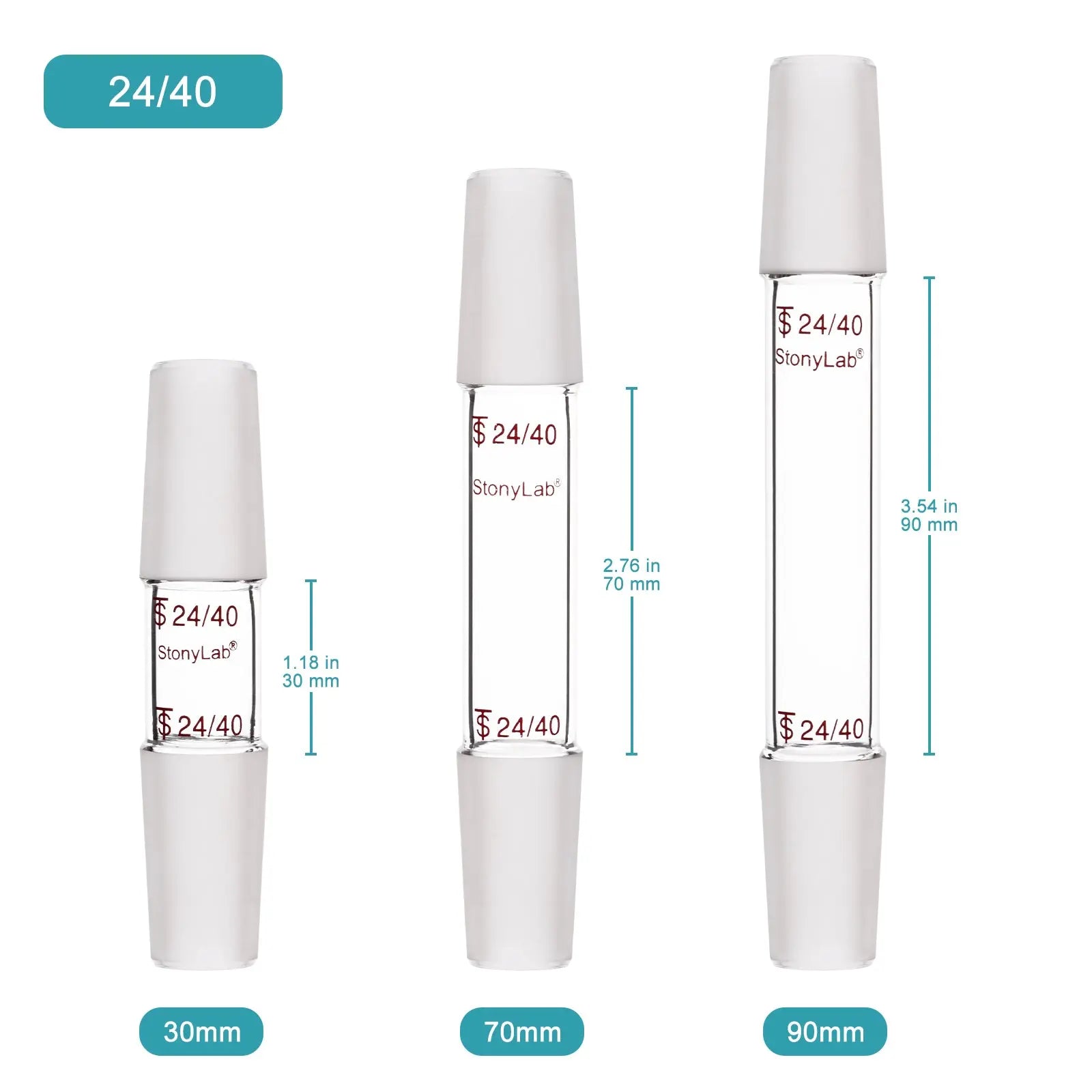 Straight Connecting Adapter, Male Joint to Male Joint, Joint: 14/20, 19/22, 24/40, Length: 30-90mm Adapters-Connecting