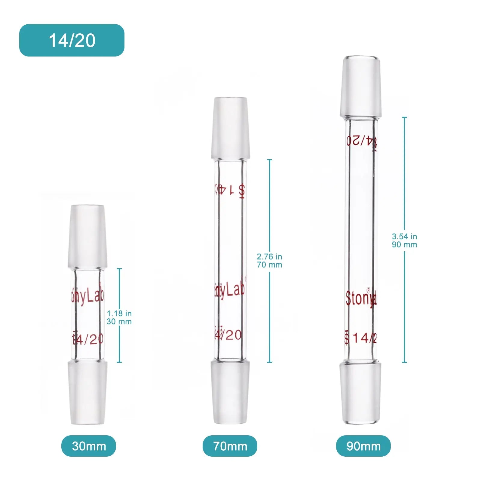 Straight Connecting Adapter, Male Joint to Male Joint, Joint: 14/20, 19/22, 24/40, Length: 30-90mm Adapters-Connecting
