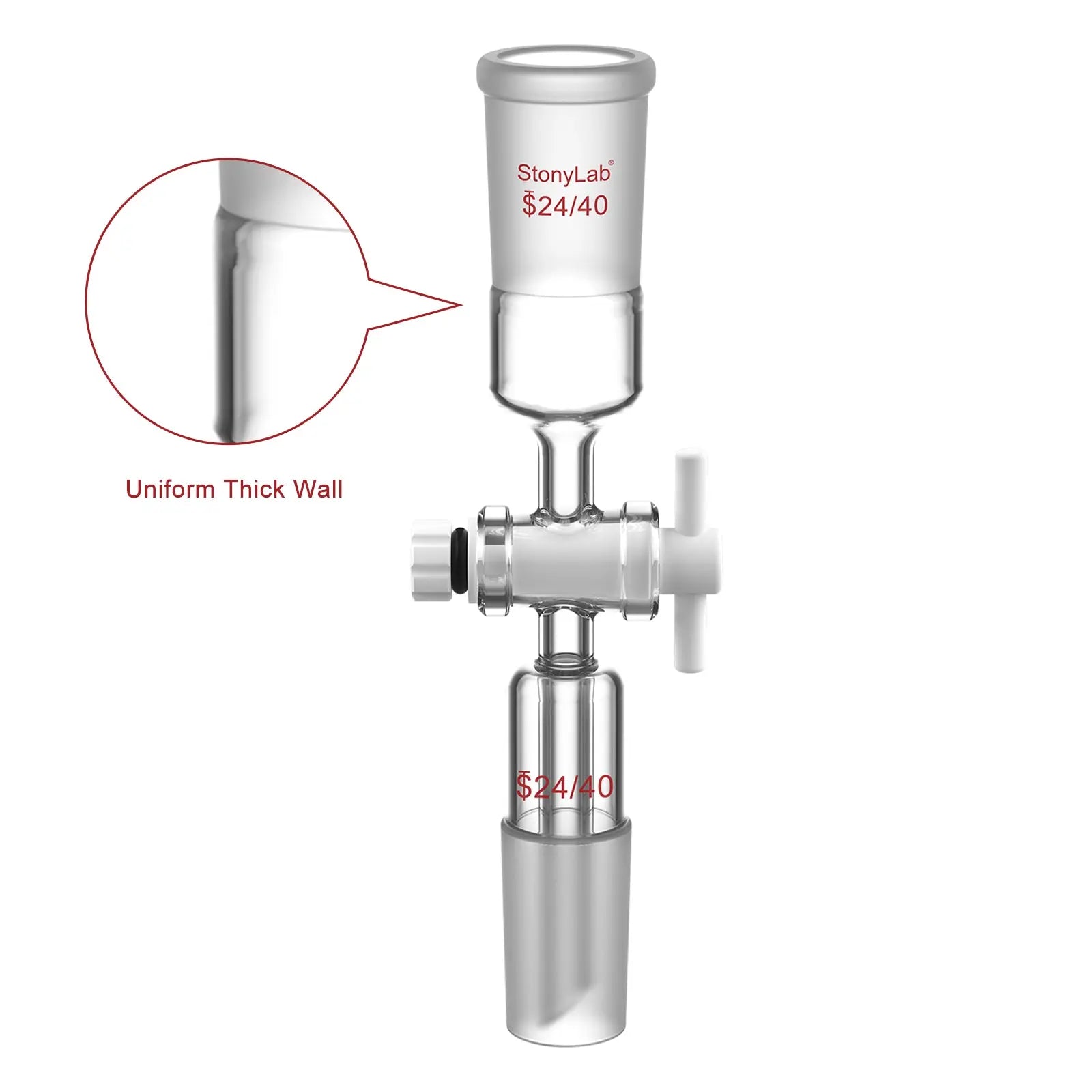 Side view and dimensional layout of the durable StonyLab Straight Flow Control Adapter