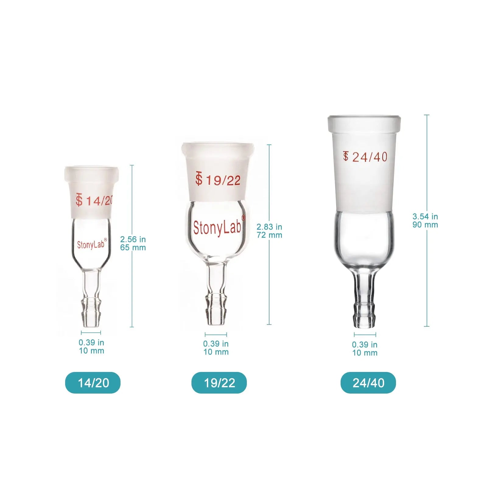 Straight Inlet Adapter with Hose Connection and Female Joint (14/20, 19/22, or 24/40) Adapters-Inlets/Thermometer