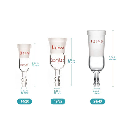Straight Inlet Adapter with Hose Connection and Female Joint (14/20, 19/22, or 24/40) Adapters-Inlets/Thermometer