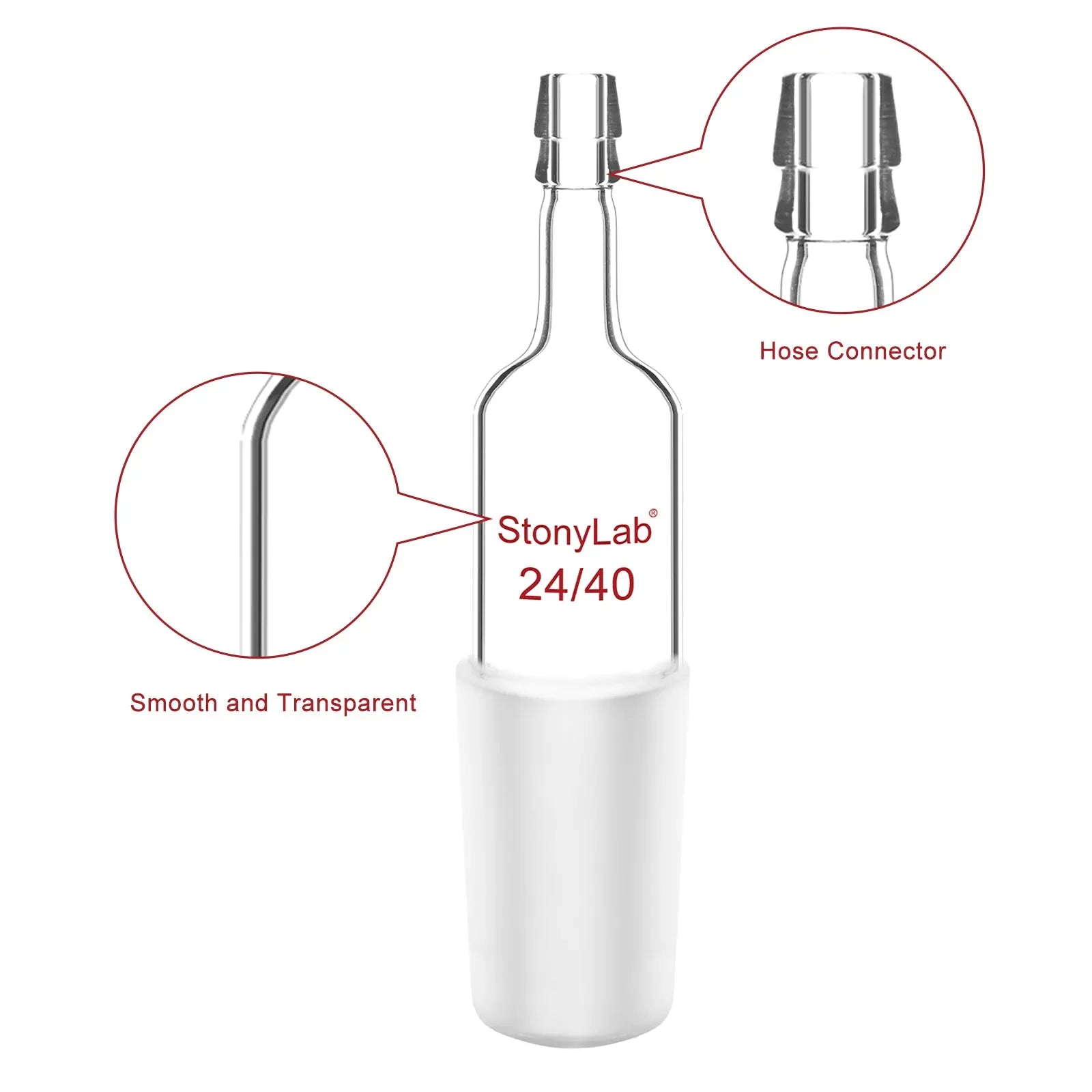 Side view and dimensional layout of the durable StonyLab Straight Inlet Adapter with a 10mm Hose Connection and Male Joint