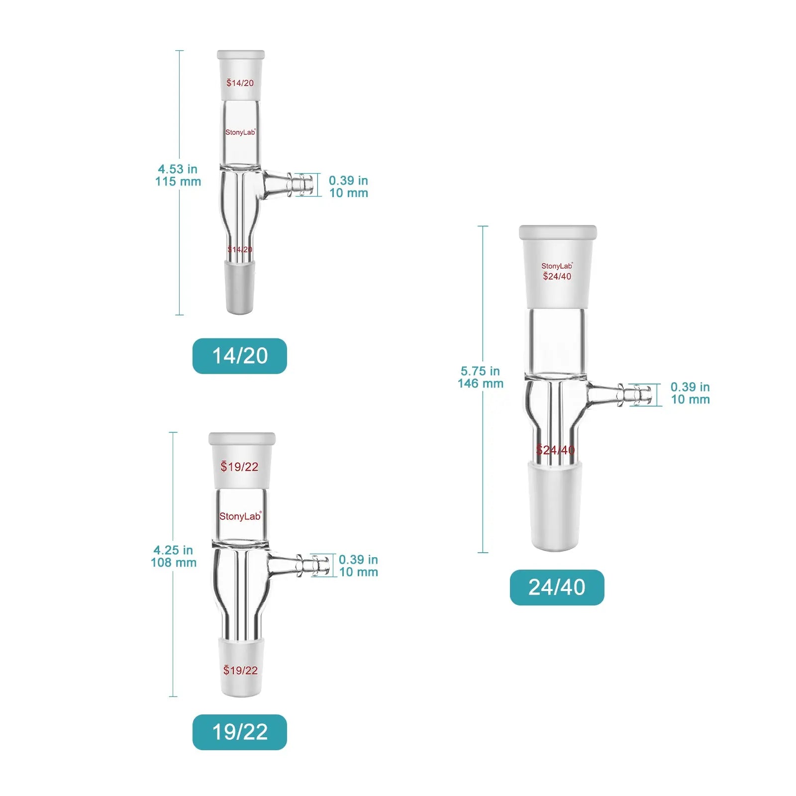 Close-up view showing the precise design and material of StonyLab Straight Vacuum Take-Off Adapter