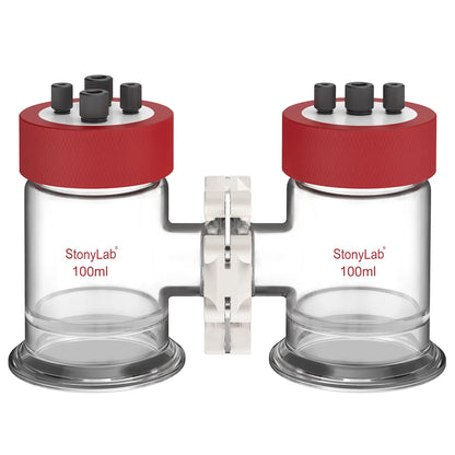 Divided H-cell electrochemical reactor 100 ml dual chamber electrolytic cell for water electrolysis electrosynthesis and three electrode system experiments StonyLab