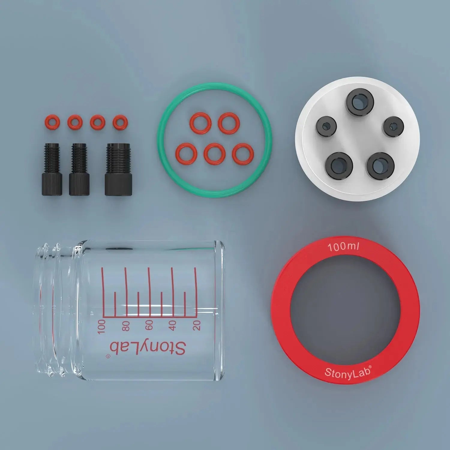 Comprehensive product view and setup components for StonyLab Super-Sealed Single Electrolytic Cell [30-500 ml]