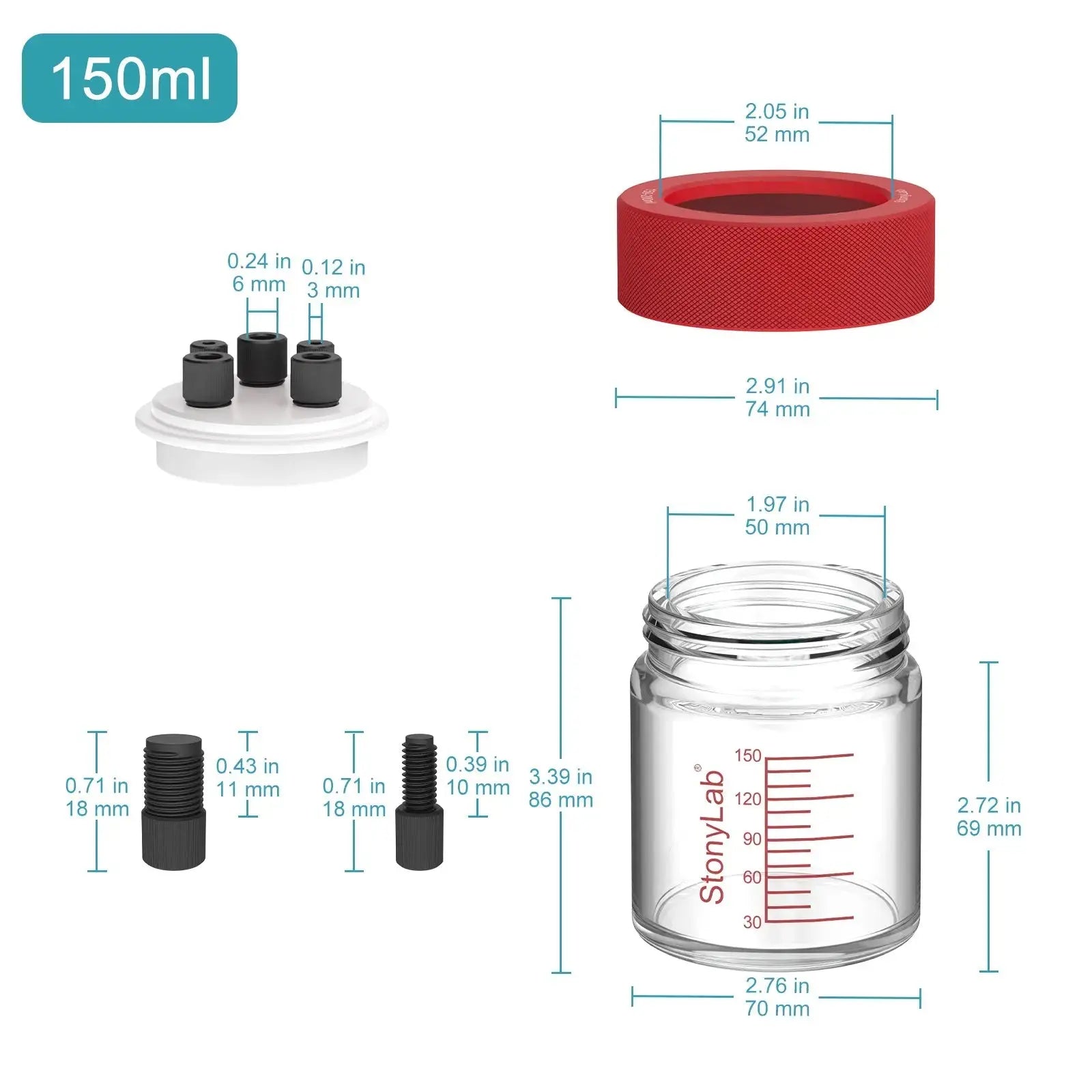 Detailed structural assembly component for StonyLab Super-Sealed Single Electrolytic Cell [30-500 ml]