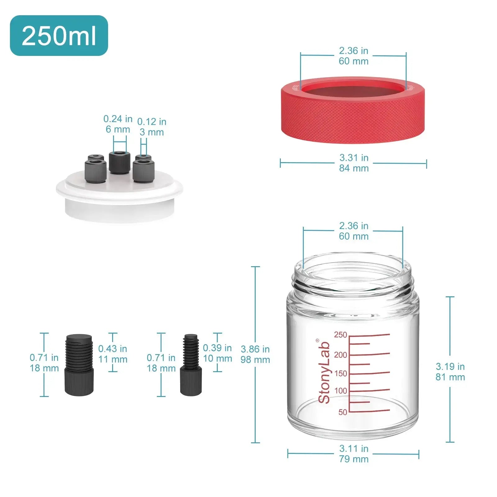 Comprehensive product view and setup components for StonyLab Super-Sealed Single Electrolytic Cell [30-500 ml]