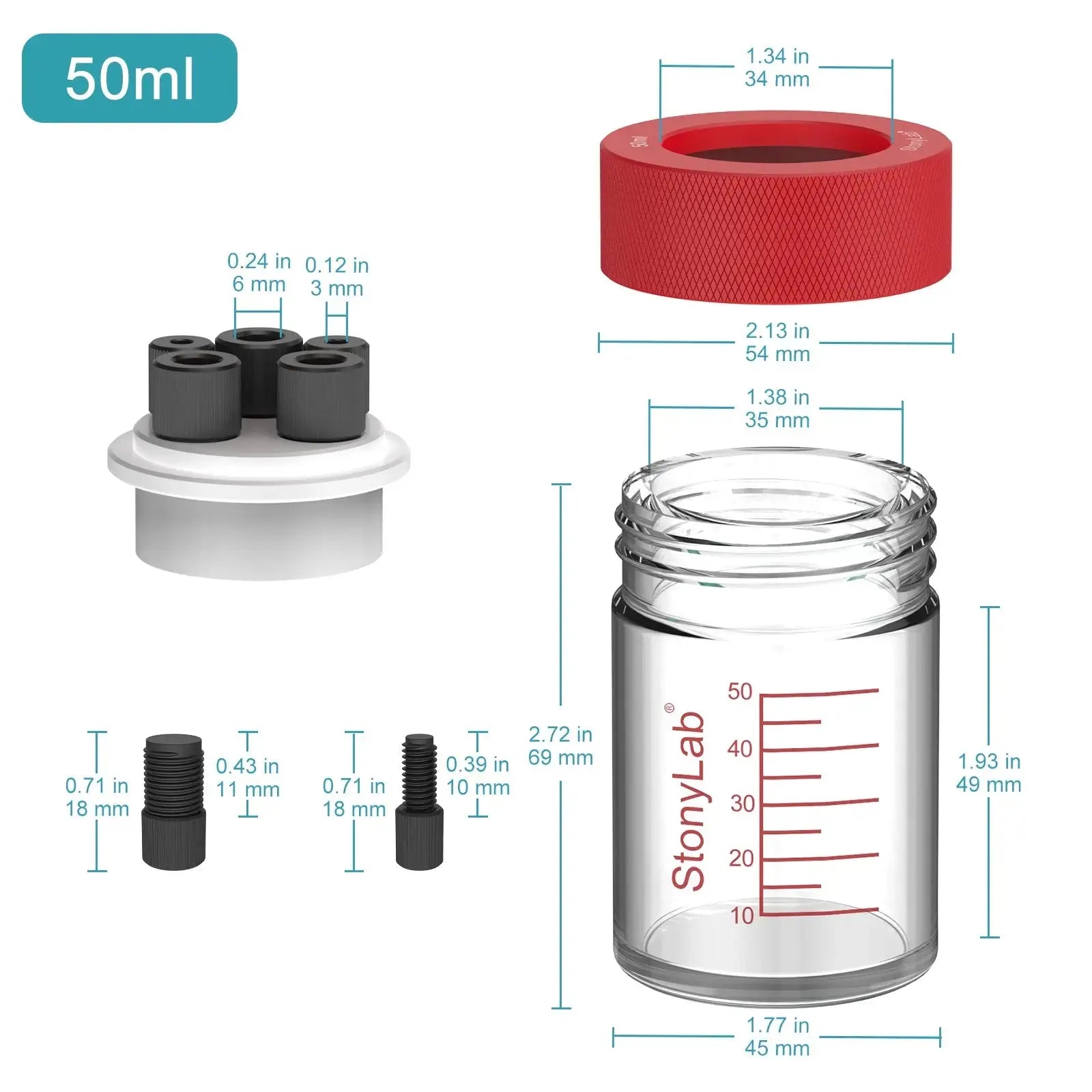Side view and dimensional layout of the durable StonyLab Super-Sealed Single Electrolytic Cell [30-500 ml]
