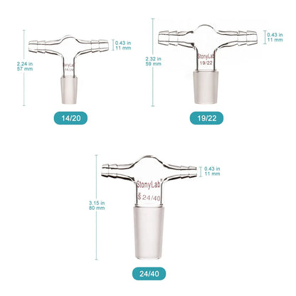 T-Shape Dual Hose Vacuum/Inert Gas Inlet Adapter with Dual 3/8 inch Hose Connections Adapters-Inlets/Thermometer