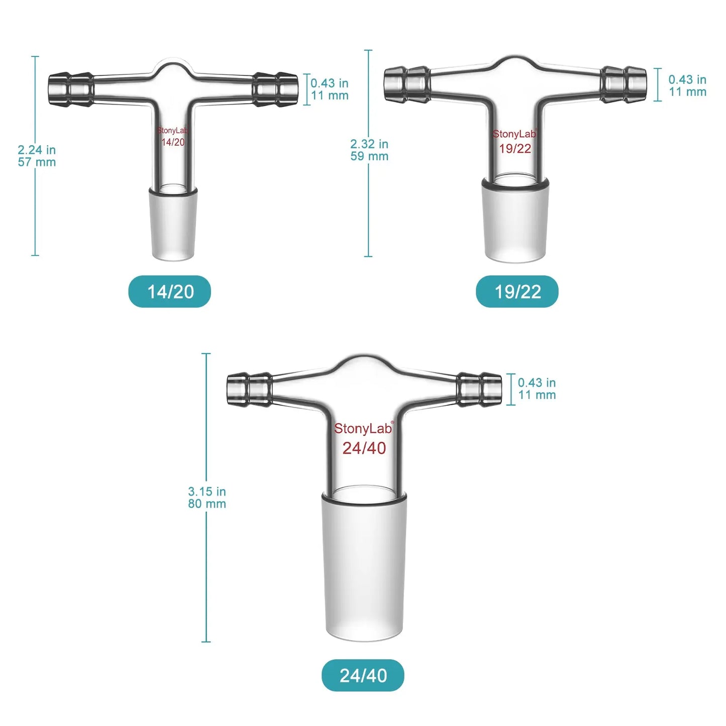 T-Shape Dual Hose Vacuum/Inert Gas Inlet Adapter with Dual 3/8 inch Hose Connections Adapters-Inlets/Thermometer