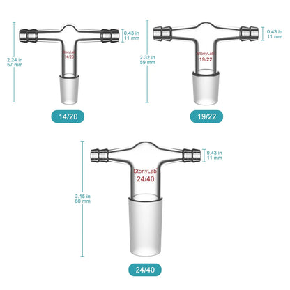 T-Shape Dual Hose Vacuum/Inert Gas Inlet Adapter with Dual 3/8 inch Hose Connections Adapters-Inlets/Thermometer