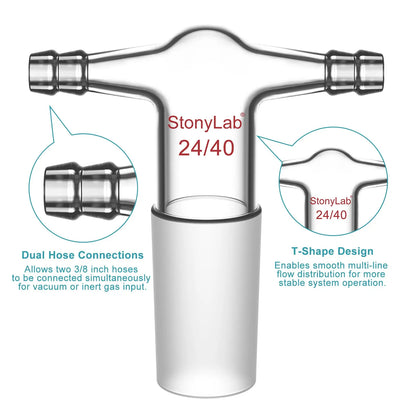 T-Shape Dual Hose Vacuum/Inert Gas Inlet Adapter with Dual 3/8 inch Hose Connections Adapters-Inlets/Thermometer