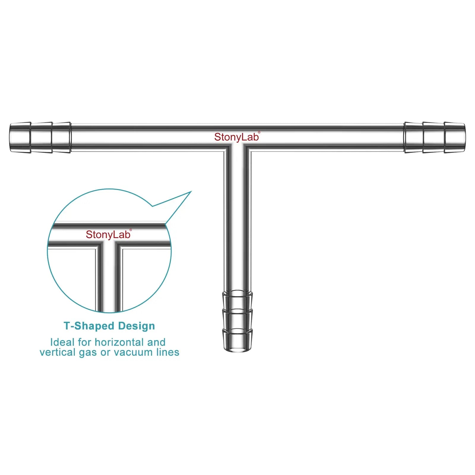 StonyLab T-Shaped 3-Way Gas Circulation Connection Adapter heavy duty chemical processing configuration