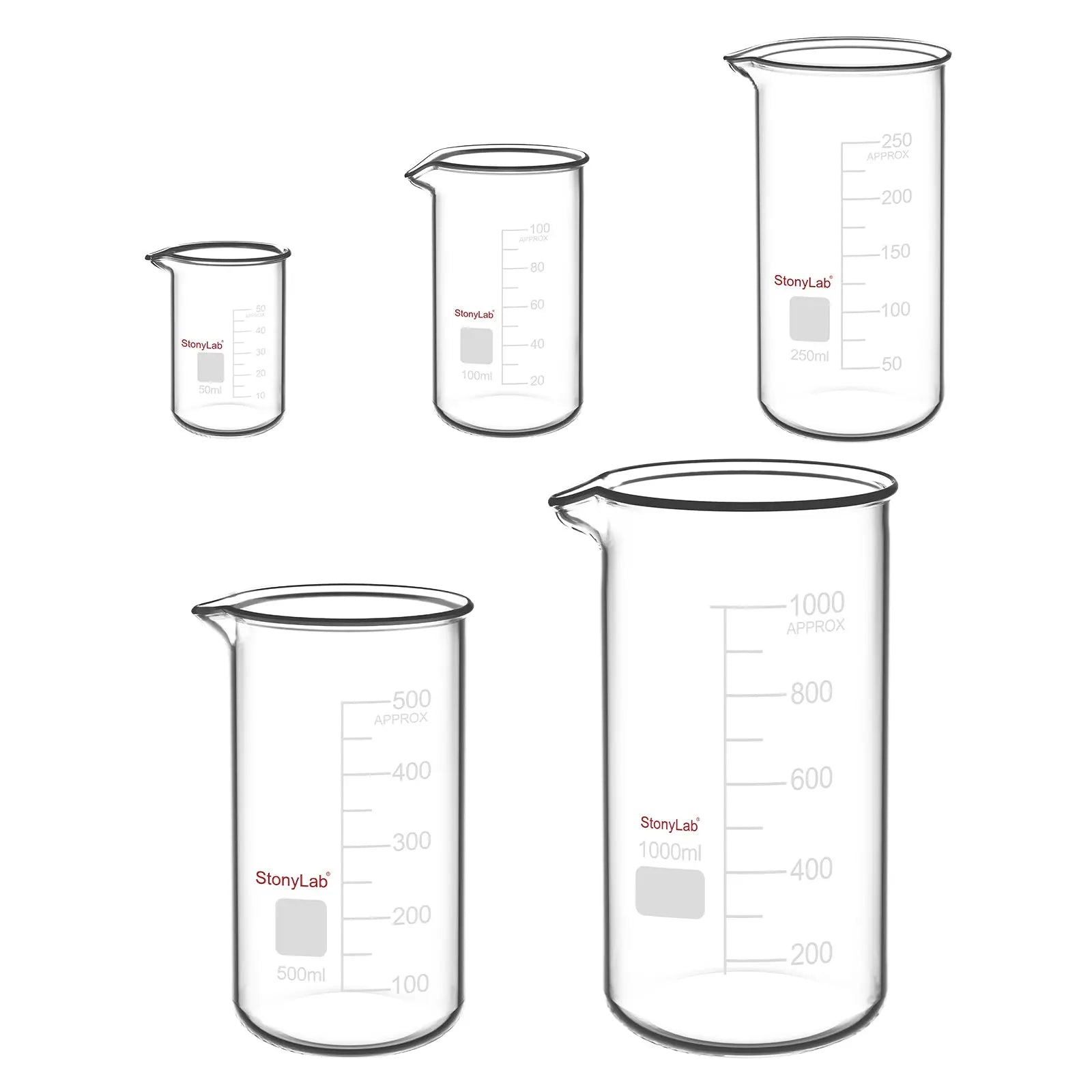 StonyLab Tall Glass Beaker Set for professional laboratory applications