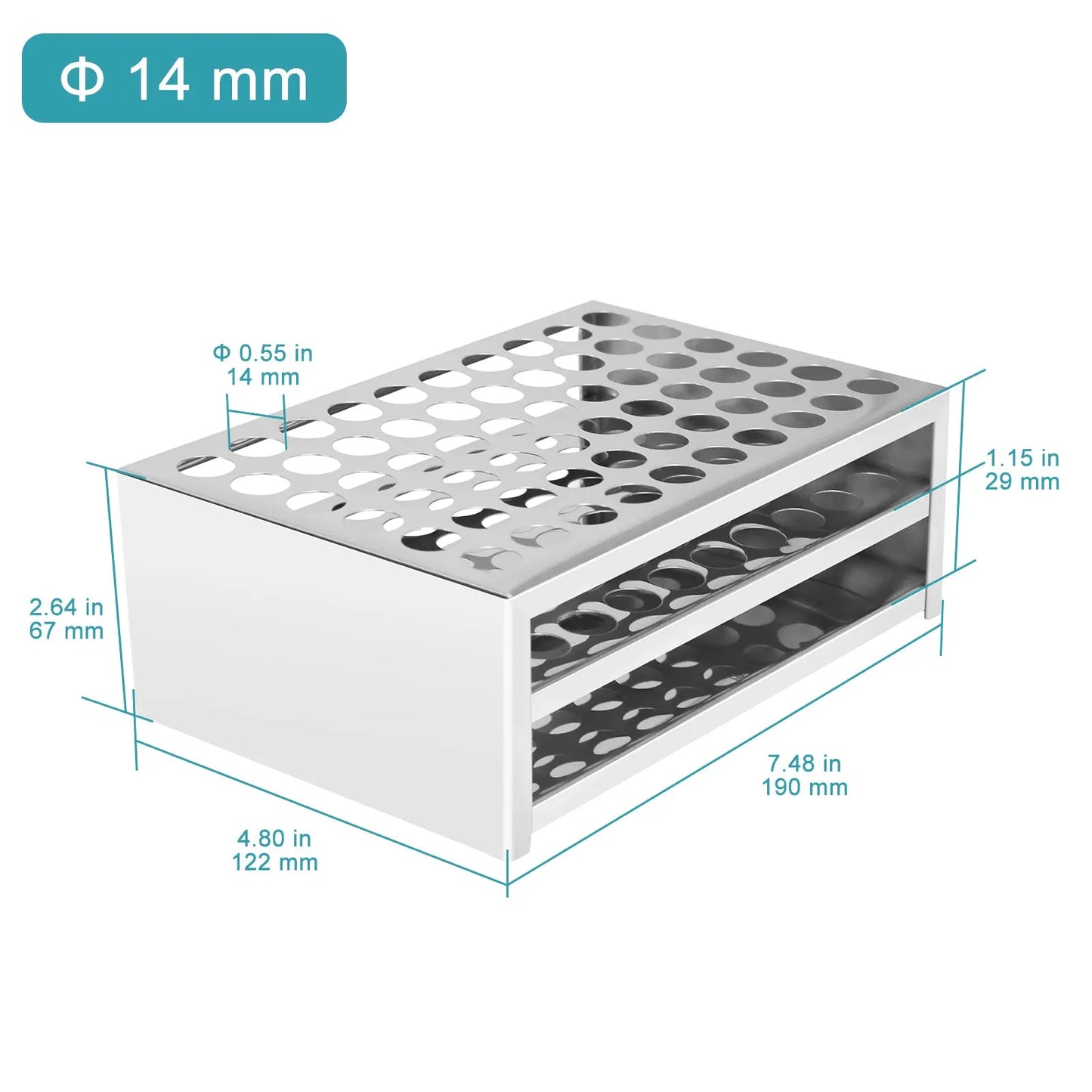 Test Tube Rack, Stainless Steel, 14/22.5mm Hole Diameter Racks-Test Tube