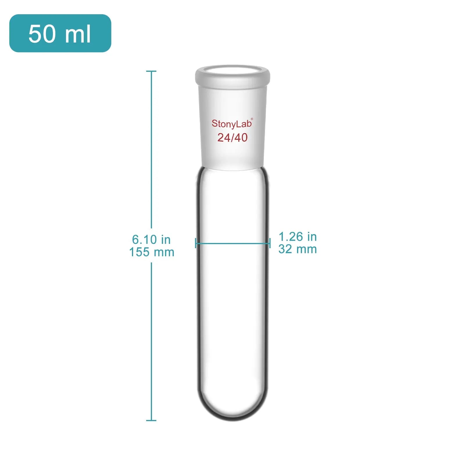 Close-up view showing the precise design and material of StonyLab Test Tube with 24