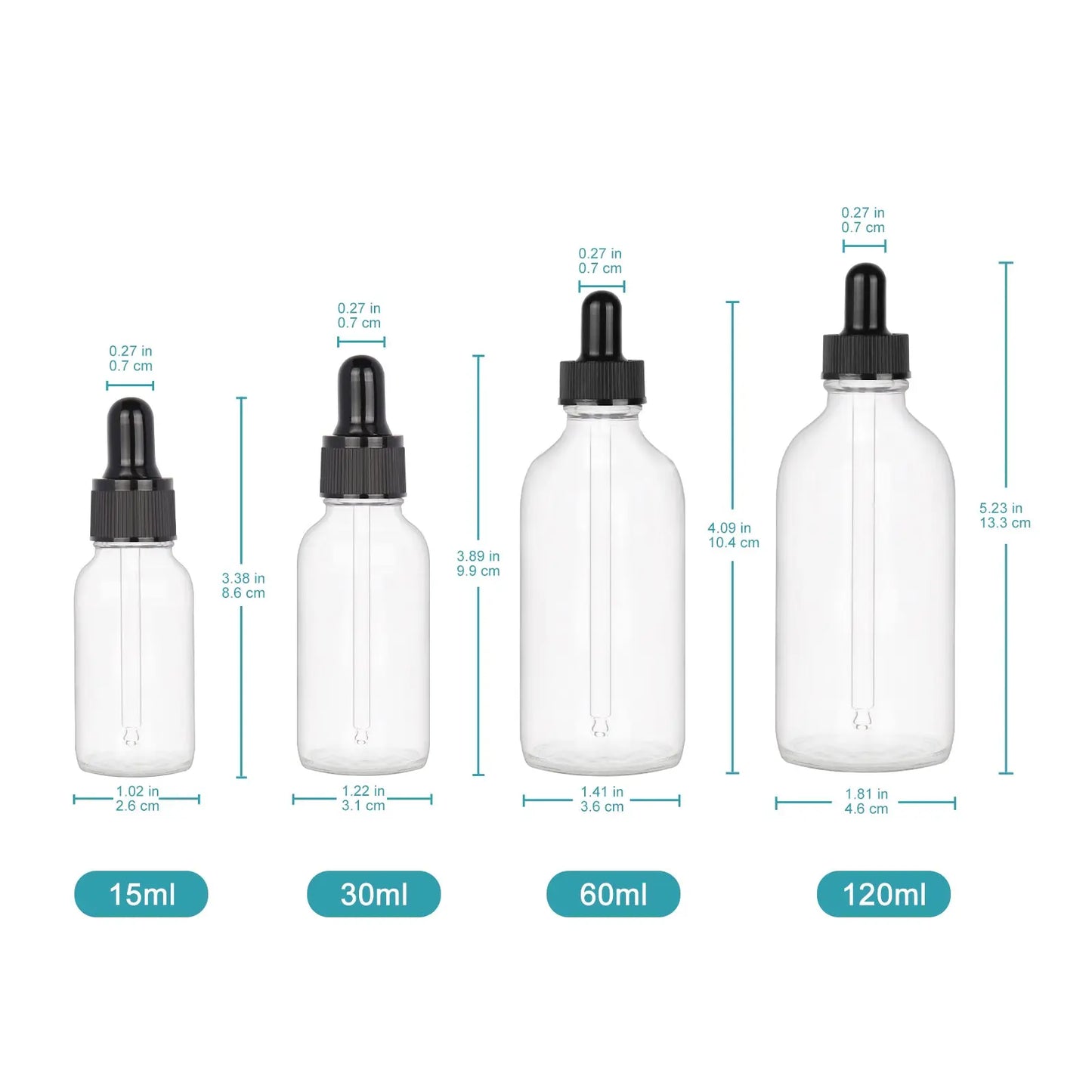 Transparent Dropper Bottle, Glass Dropper with Inner Plug and Label, 15-120 ml Bottles-Dropper Bottles