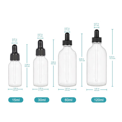 Transparent Dropper Bottle, Glass Dropper with Inner Plug and Label, 15-120 ml Bottles-Dropper Bottles