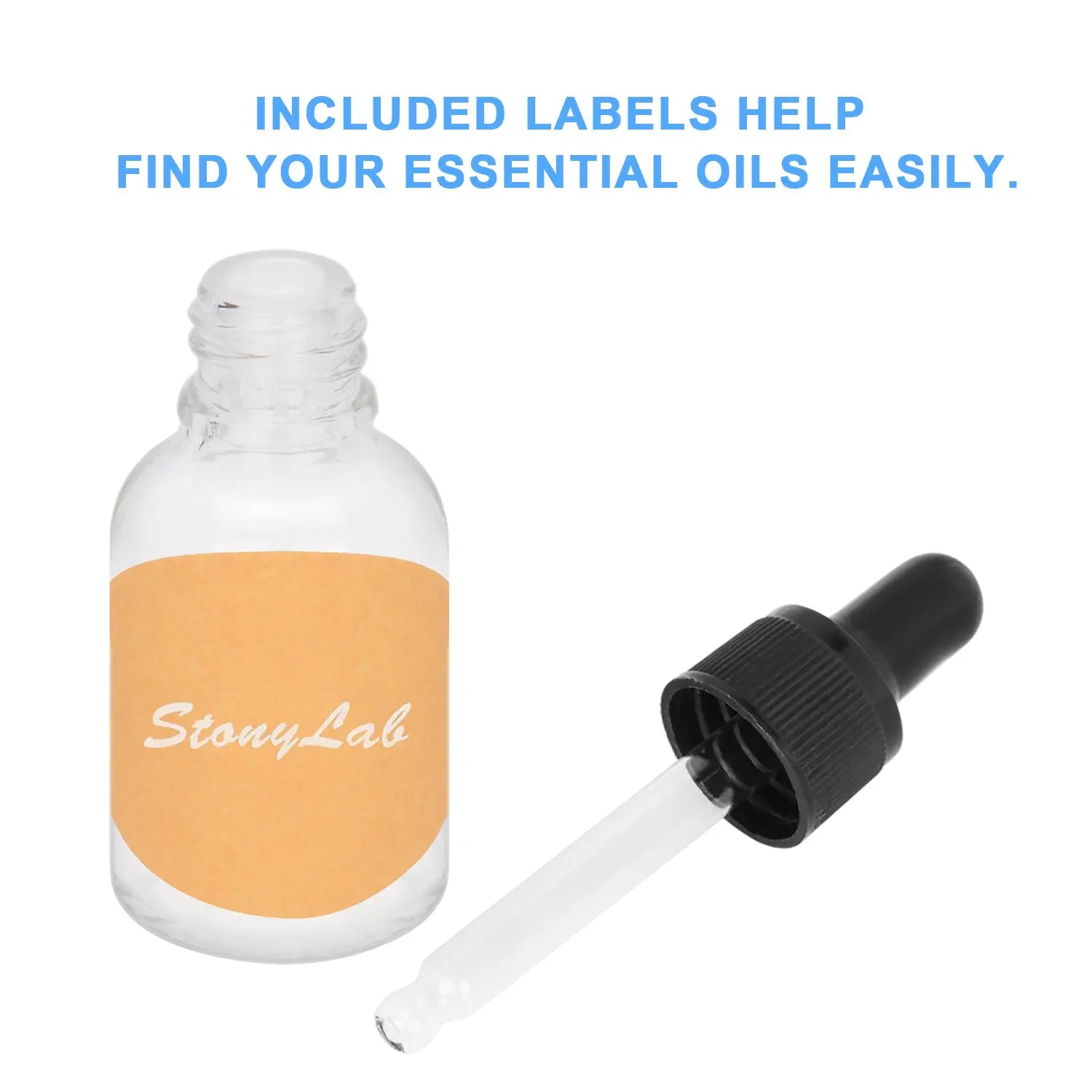 Side view and dimensional layout of the durable StonyLab Transparent Dropper Bottle