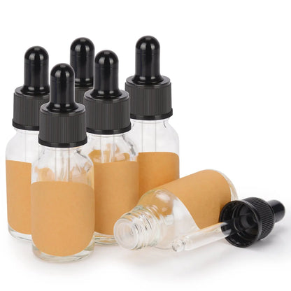 Transparent Dropper Bottle, Glass Dropper with Inner Plug and Label, 15-120 ml Bottles-Dropper Bottles 15-ml-6-Pack