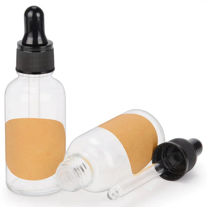 Transparent Dropper Bottle, Glass Dropper with Inner Plug and Label, 15-120 ml Bottles-Dropper Bottles 30-ml-2-Pack