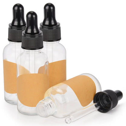 Transparent Dropper Bottle, Glass Dropper with Inner Plug and Label, 15-120 ml Bottles-Dropper Bottles 30-ml-4-Pack