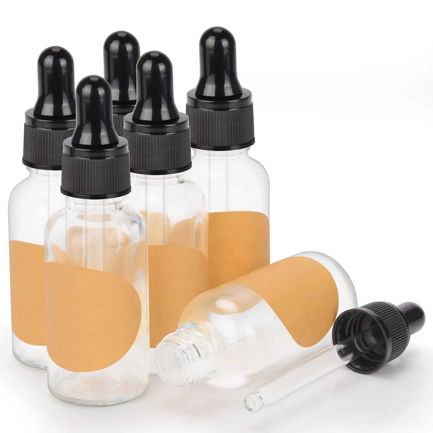 Transparent Dropper Bottle, Glass Dropper with Inner Plug and Label, 15-120 ml Bottles-Dropper Bottles 30-ml-6-Pack