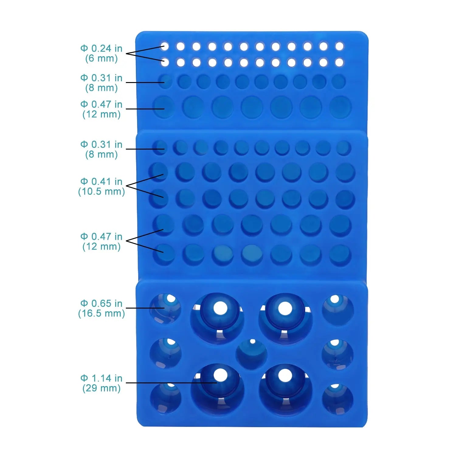 Side view and dimensional layout of the durable StonyLab Trapezoidal Centrifuge Tube Rack