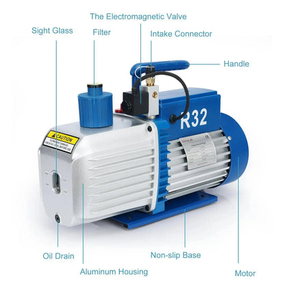 Two-Stage Rotary Vane Vacuum Pump, R32 Explosion-Proof, 10-15 Pa Vacuum, 2.5-7 CFM Oil Pump